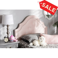 Baxton Studio BBT6564-Light Pink-HB-Twin Cora Modern and Contemporary Light Pink Velvet Fabric Upholstered Twin Size Headboard